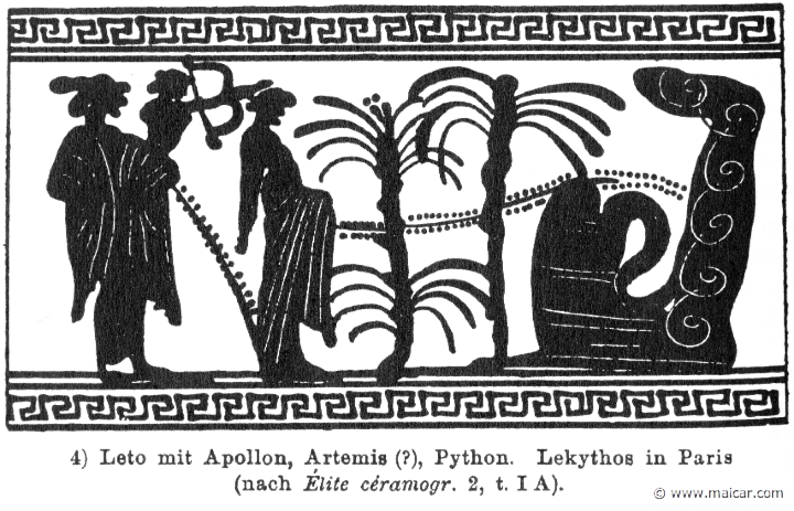 RIII.2-3408.jpg - RIII.2-3408: Leto, Apollo, Artemis, Python.Wilhelm Heinrich Roscher (Göttingen, 1845- Dresden, 1923), Ausfürliches Lexikon der griechisches und römisches Mythologie, 1884.