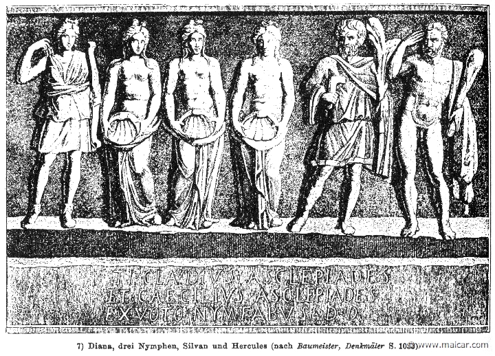 RIII.1-0563.jpg - RIII.1-0563: Artemis, Nymphs, Silvanus, Heracles. Wilhelm Heinrich Roscher (Göttingen, 1845- Dresden, 1923), Ausfürliches Lexikon der griechisches und römisches Mythologie, 1884.