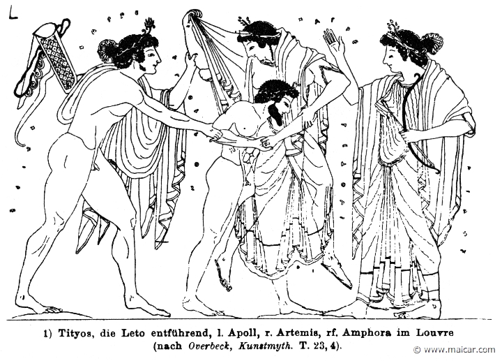 RV-1042.jpg - RV-1042: Tityus attacking Leto. Present: Apollo and Artemis.Wilhelm Heinrich Roscher (Göttingen, 1845- Dresden, 1923), Ausfürliches Lexikon der griechisches und römisches Mythologie, 1884.