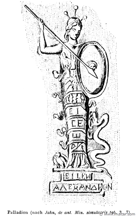 RI.1-0690.jpg - RI.1-0690: Athena. Palladium.Wilhelm Heinrich Roscher (Göttingen, 1845- Dresden, 1923), Ausfürliches Lexikon der griechisches und römisches Mythologie, 1884.