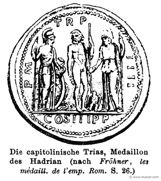 RII.1-0758.jpg - RII.1-0758: The Capitoline Triad: Minerva, Jupiter, and Juno.Wilhelm Heinrich Roscher (Göttingen, 1845- Dresden, 1923), Ausfürliches Lexikon der griechisches und römisches Mythologie, 1884.