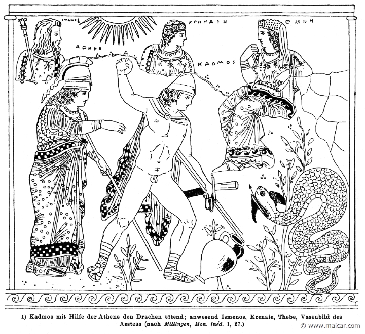 RII.1-0829.jpg - RII.1-0829: Cadmus killing the dragon with Athena's help.Wilhelm Heinrich Roscher (Göttingen, 1845- Dresden, 1923), Ausfürliches Lexikon der griechisches und römisches Mythologie, 1884.