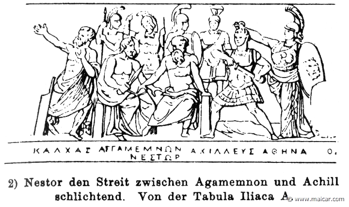 RIII.1-0293.jpg - RIII.1-0293: Fight between Agamemnon and Achilles. Present: Calchas, Agamemnon, Nestor, Achilles, Athena.Wilhelm Heinrich Roscher (Göttingen, 1845- Dresden, 1923), Ausfürliches Lexikon der griechisches und römisches Mythologie, 1884.