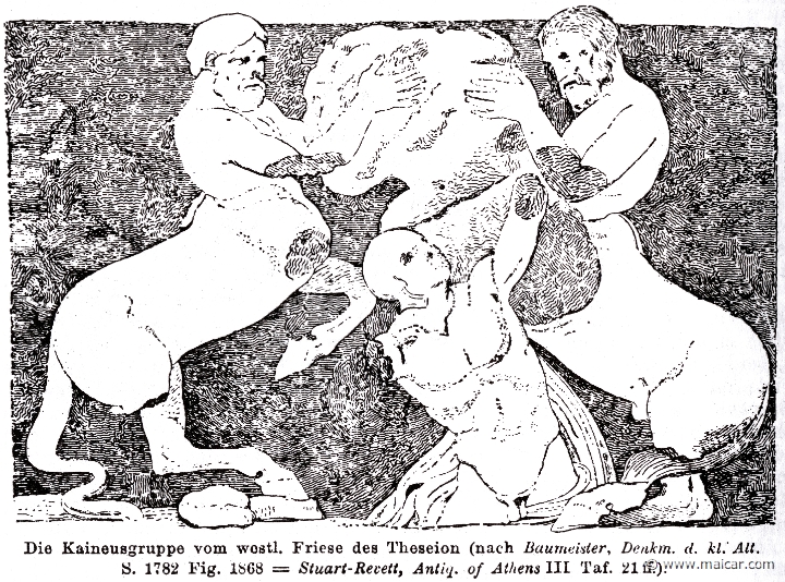 RII.1-0895b.jpg - RII.1-0895b: Caeneus, buried alive by the Centaurs. Wilhelm Heinrich Roscher (Göttingen, 1845- Dresden, 1923), Ausfürliches Lexikon der griechisches und römisches Mythologie, 1884.