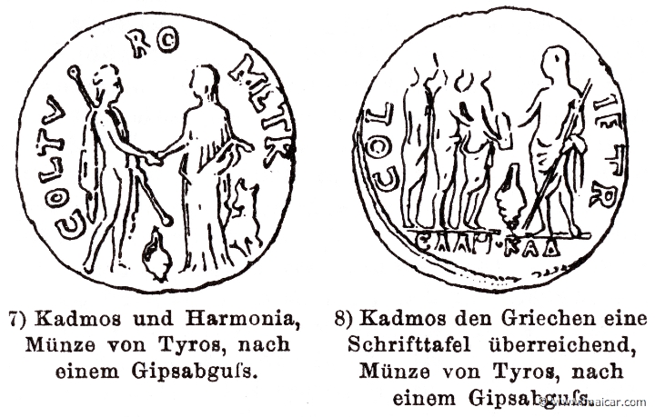 RII.1-0871.jpg - RII.1-0871: Cadmus and Harmonia. Right: giving a tablet to the Greeks Wilhelm Heinrich Roscher (Göttingen, 1845- Dresden, 1923), Ausfürliches Lexikon der griechisches und römisches Mythologie, 1884.