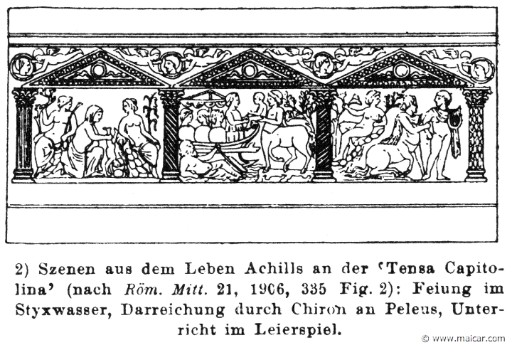 RIV-1578.jpg - RIV-1578: Scenes of Achilles' childhood. His mother dipping him in the river Styx, and later with the Centaur Chiron. Wilhelm Heinrich Roscher (Göttingen, 1845- Dresden, 1923), Ausfürliches Lexikon der griechisches und römisches Mythologie, 1884.