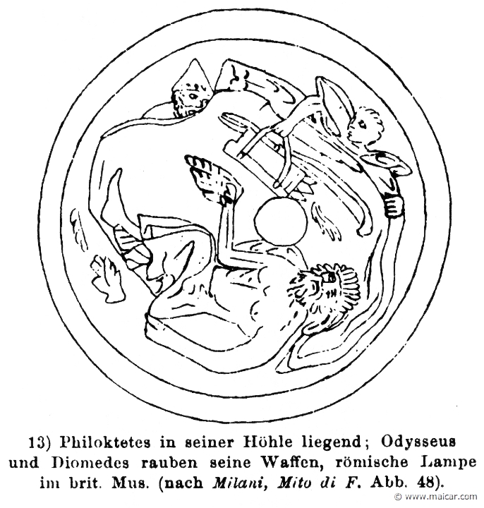 RIII.2-2338b.jpg - RIII.2-2338b: Odysseus and Diomedes stealing Philoctetes' bow. Wilhelm Heinrich Roscher (Göttingen, 1845- Dresden, 1923), Ausfürliches Lexikon der griechisches und römisches Mythologie, 1884.