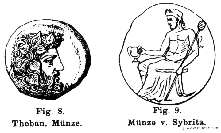 RI.1-1113.jpg - RI.1-1113: Dionysus. Coins from Thebes and Sybaris.Wilhelm Heinrich Roscher (Göttingen, 1845- Dresden, 1923), Ausfürliches Lexikon der griechisches und römisches Mythologie, 1884.