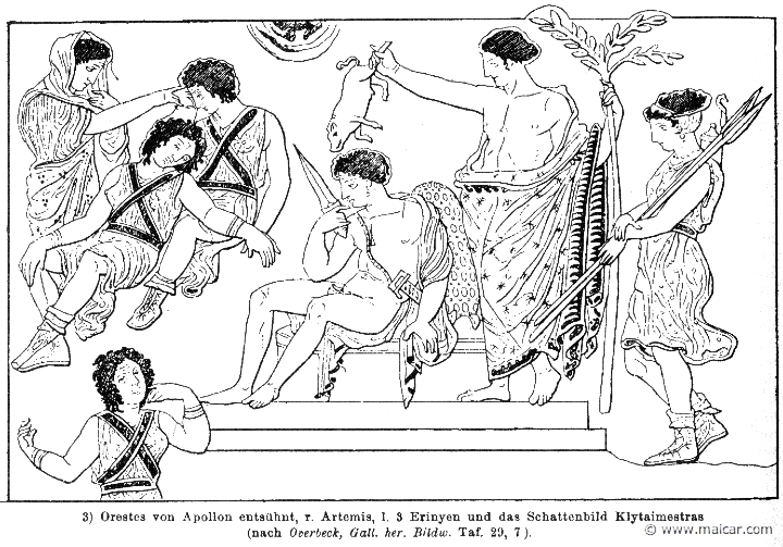 RIII.1-0983.jpg - RIII.1-0983: Clytaemnestra, Erinyes, Orestes, Apollo. Wilhelm Heinrich Roscher (Göttingen, 1845- Dresden, 1923), Ausfürliches Lexikon der griechisches und römisches Mythologie, 1884.