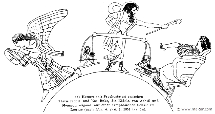 RIII.2-3225.jpg - RIII.2-3225: Eos, Hermes weighing the souls of Achilles and Memnon, and Thetis. Wilhelm Heinrich Roscher (Göttingen, 1845- Dresden, 1923), Ausfürliches Lexikon der griechisches und römisches Mythologie, 1884.