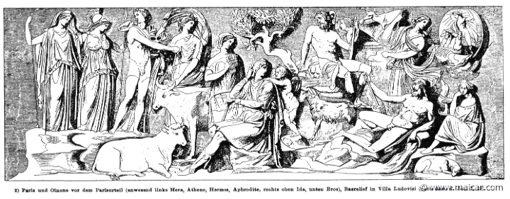 RIII.1-0787.jpg - RIII.1-0787: Judgment of Paris. Present: Hera, Athena, Hermes, Aphrodite, Oenone, Paris, Eros. Wilhelm Heinrich Roscher (Göttingen, 1845- Dresden, 1923), Ausfürliches Lexikon der griechisches und römisches Mythologie, 1884.