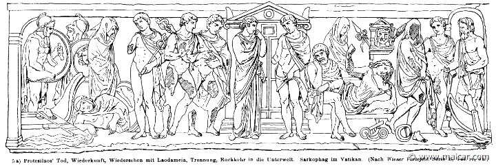 RIII.2-3170.jpg - RIII.2-3170: Death of Protesilaus, his meeting with Laodamia, and return to Hades. Wilhelm Heinrich Roscher (Göttingen, 1845- Dresden, 1923), Ausfürliches Lexikon der griechisches und römisches Mythologie, 1884.