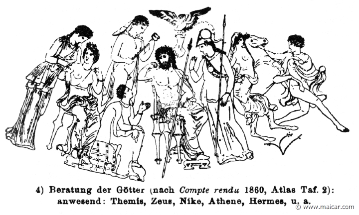 RV-0581.jpg - RV-0581: Council of the Gods. Themis with Hermes, Zeus, Nike and Athena. Wilhelm Heinrich Roscher (Göttingen, 1845- Dresden, 1923), Ausfürliches Lexikon der griechisches und römisches Mythologie, 1884.