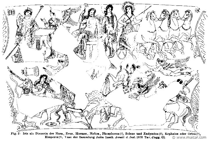 RII.1-0330.jpg - RII.1-0330: Hera, Iris, Zeus, Hermes, and Helius. Wilhelm Heinrich Roscher (Göttingen, 1845- Dresden, 1923), Ausfürliches Lexikon der griechisches und römisches Mythologie, 1884.