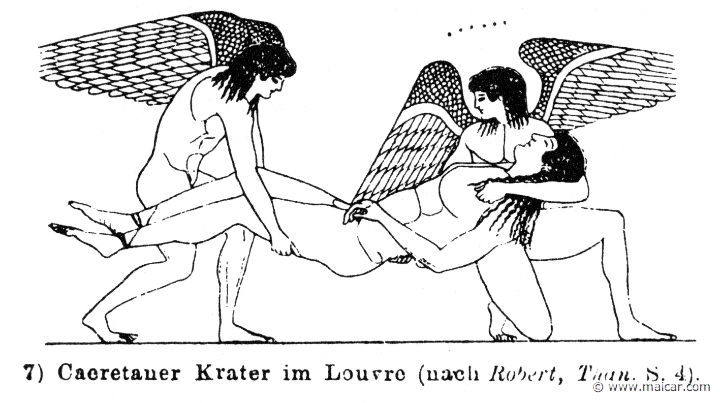 RV-0507.jpg - RV-0507: Hypnos and Thanatos carrying a dead man. Wilhelm Heinrich Roscher (Göttingen, 1845- Dresden, 1923), Ausfürliches Lexikon der griechisches und römisches Mythologie, 1884.