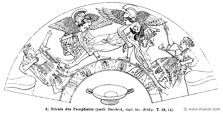 RV-0505b.jpg - RV-0505b: Hypnos and Thanatos carrying a dead man (Sarpedon). To the right is Hermes. Wilhelm Heinrich Roscher (Göttingen, 1845- Dresden, 1923), Ausfürliches Lexikon der griechisches und römisches Mythologie, 1884.