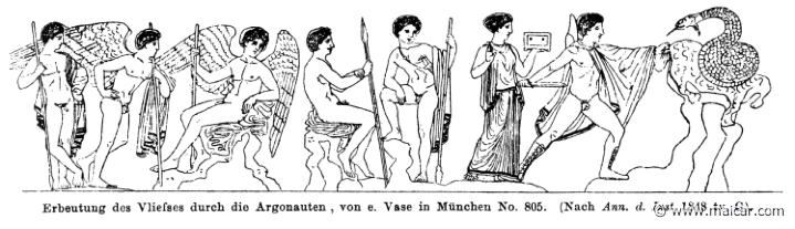 RI.1-0529.jpg - RI.1-0529: The Argonauts seizing the Golden Fleece. Near the snake ar Medea and Jason. The winged characters are the Argonauts Calais and Zetes, sons of Boreas, Wilhelm Heinrich Roscher (Göttingen, 1845- Dresden, 1923), Ausfürliches Lexikon der griechisches und römisches Mythologie, 1884.