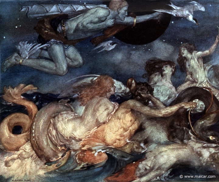 king029.jpg - king029: Tritons and Nereids. Painting by William Russell Flint (1880-1969). Charles Kingsley, Grekiska Hjältesagor (1924, Swedish Edition of The Heroes). Paintings (watercolors) from 1911.