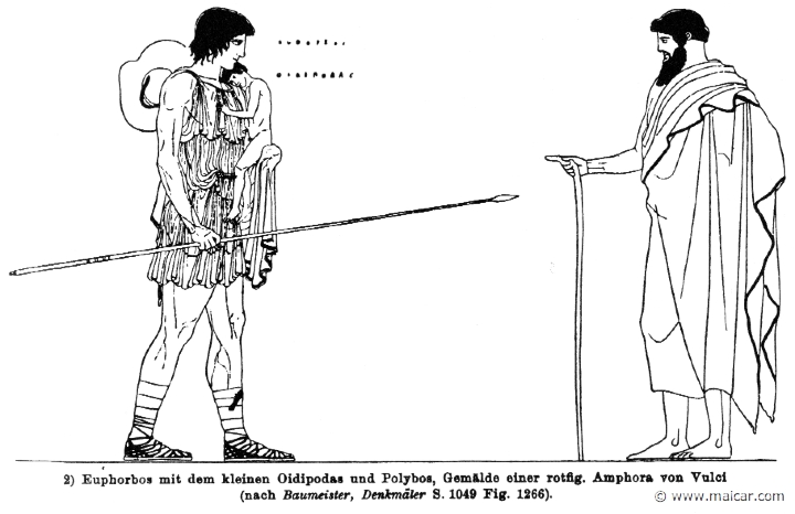 RIII.1-0710.jpg - RIII.1-0710: Euphorbus with the infant Oedipus, and King Polybus. Wilhelm Heinrich Roscher (Göttingen, 1845- Dresden, 1923), Ausfürliches Lexikon der griechisches und römisches Mythologie, 1884.