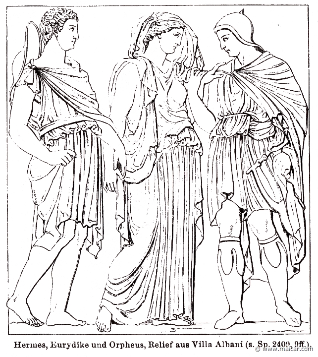 RI.2-2407.jpg - RI.2-2407: Hermes, Eurydice and Orpheus.Wilhelm Heinrich Roscher (Göttingen, 1845- Dresden, 1923), Ausfürliches Lexikon der griechisches und römisches Mythologie, 1884.