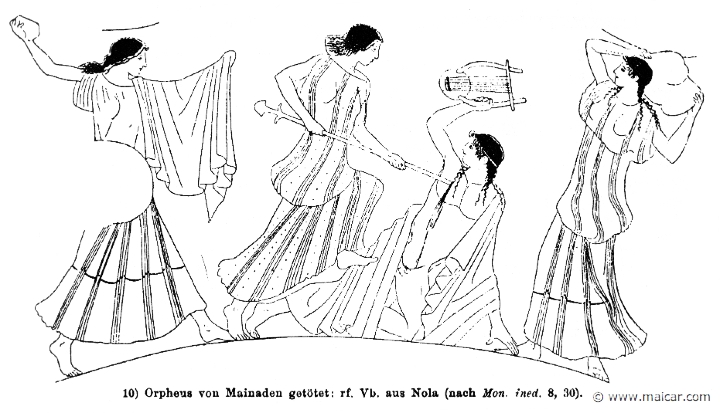 RIII.1-1185.jpg - RIII.1-1185: Death of Orpheus.Wilhelm Heinrich Roscher (Göttingen, 1845- Dresden, 1923), Ausfürliches Lexikon der griechisches und römisches Mythologie, 1884.