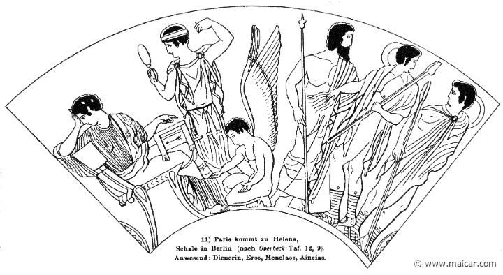 RIII.1-1630.jpg - RIII.1-1630: Paris meets Helen. Present: Helen, servant, Eros, Menelaus, Aeneas, Paris. Wilhelm Heinrich Roscher (Göttingen, 1845- Dresden, 1923), Ausfürliches Lexikon der griechisches und römisches Mythologie, 1884.