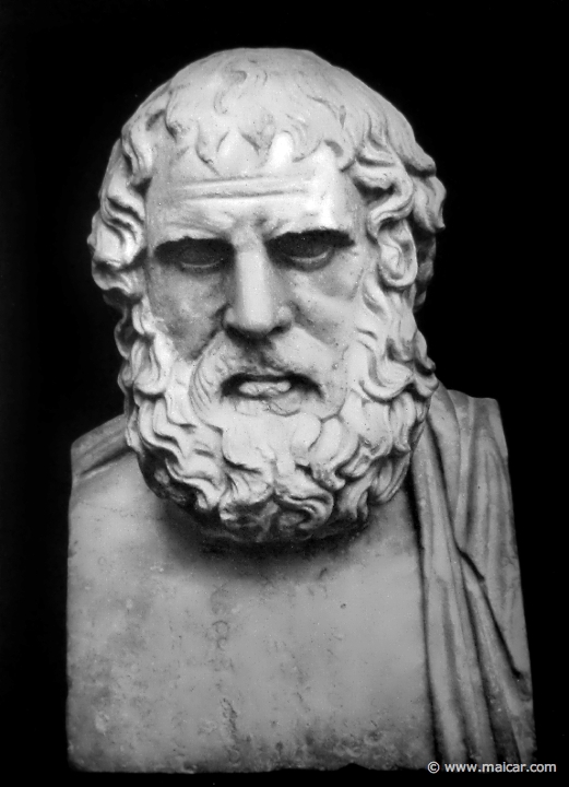 hek089.jpg - hek089: Herme des Euripides. Kopenhagen, Glyptothek Ny-Carlsberg. Die Bildniskunst der Griechen und Römer, von Anton Hekler (1912).