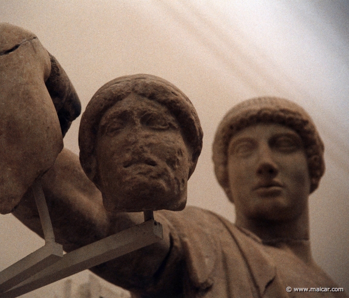 6718.jpg - 6718: West Pediment of the temple of Zeus: Peirithous. Archaeological Museum, Olympia.