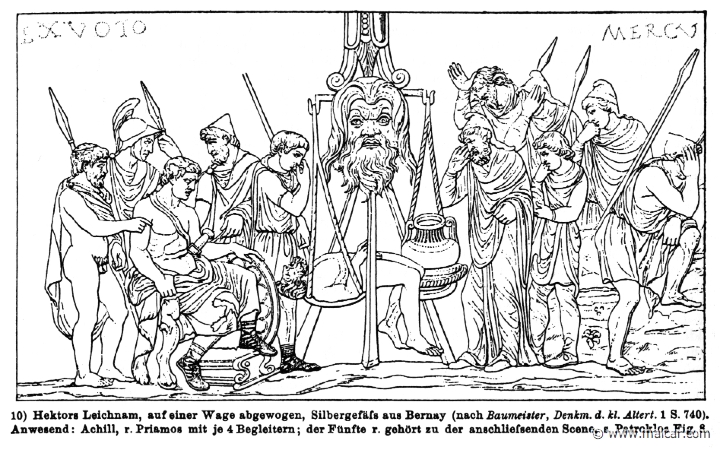 RIII.2-2959b.jpg - RIII.2-2959b: The body of Hector being weighed. Present: Achilles, Priam, and attendants. Wilhelm Heinrich Roscher (Göttingen, 1845- Dresden, 1923), Ausfürliches Lexikon der griechisches und römisches Mythologie, 1884.