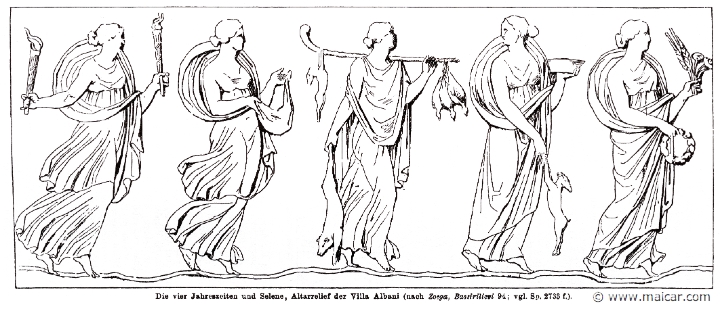 RI.2-2734.jpg - RI.2-2730: The Four Seasons (Horae) and Selene. Wilhelm Heinrich Roscher (Göttingen, 1845- Dresden, 1923), Ausfürliches Lexikon der griechisches und römisches Mythologie, 1884.