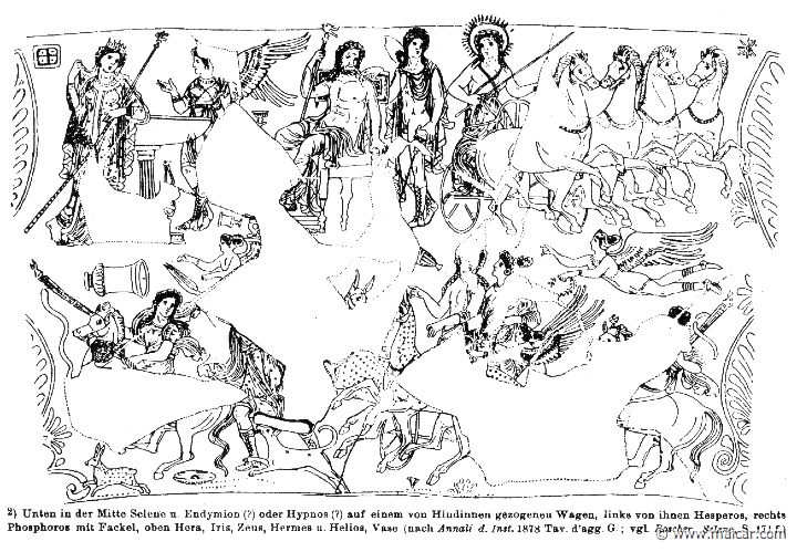 RIII.2-2450.jpg - RIII.2-2450: Above: Hera, Iris, Zeus, Hermes and Helius. Phosphorus is holding a torch, down to the left. Wilhelm Heinrich Roscher (Göttingen, 1845- Dresden, 1923), Ausfürliches Lexikon der griechisches und römisches Mythologie, 1884.