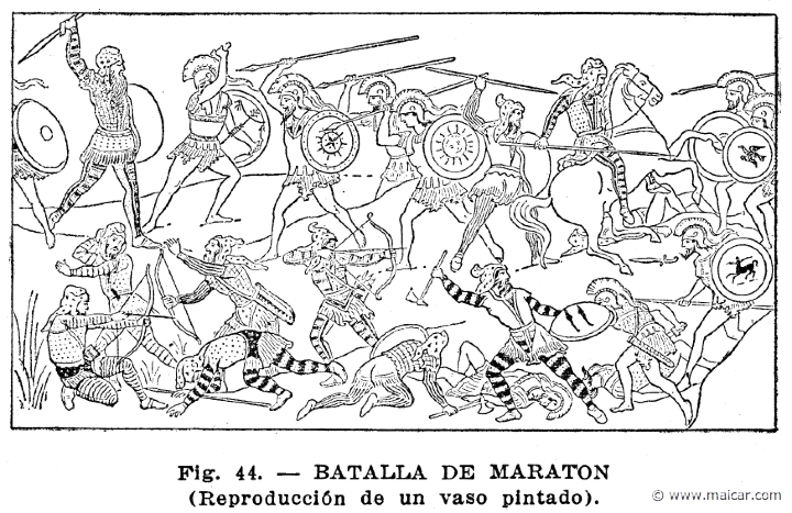 secco113.jpg - secco113: Batalla de Maratón. Reproducción de un vaso pintado. Info n/a. Oscar Secco Ellauri, Pedro Daniel Baridón, Historia de los Griegos (CADEC, Montevideo).