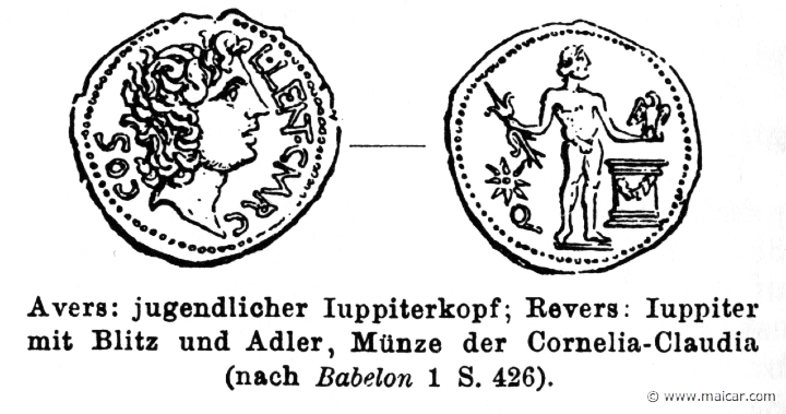 RII.1-0756b.jpg - RII.1-0756b: Head of young Jupiter. Obverse: with bolt and eagle. Wilhelm Heinrich Roscher (Göttingen, 1845- Dresden, 1923), Ausfürliches Lexikon der griechisches und römisches Mythologie, 1884.