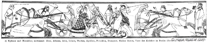 RII.1-1695.jpg - RII.1-1695: Heracles and Cycnus. Present: Zeus, Athena, Ares, Iolaus, Phobus, Apollo, Poseidon. Wilhelm Heinrich Roscher (Göttingen, 1845- Dresden, 1923), Ausfürliches Lexikon der griechisches und römisches Mythologie, 1884.