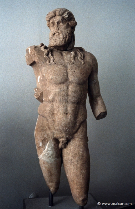 6721.jpg - 6721: Statue of Zeus in pentelic marble. Copy of an original probably in bronze which would have dated around 450 BC. Archaeological Museum, Olympia.