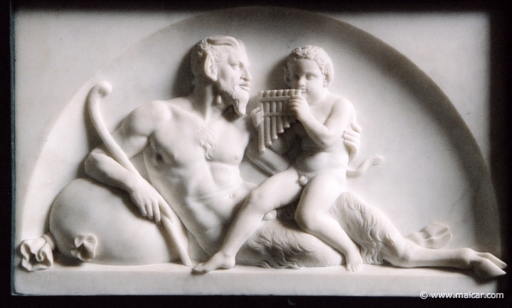 9102.jpg - 9102: Bertel Thorvaldsen 1770-1844: Pan Teaching a Child Satyr to Play on a Reed Pipe. The Thorvaldsen Museum, Copenhagen.