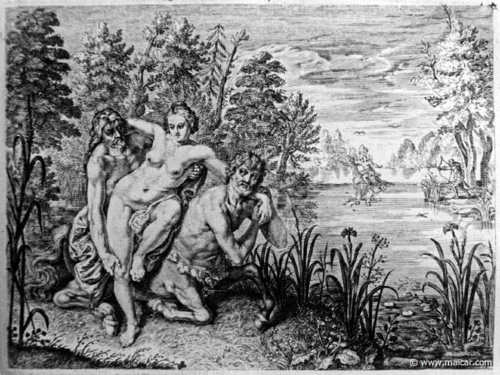 2728.jpg - 2728: Heracles, Deianira, and Nessus.Les METAMORPHOSES D’OVIDE EN LATIN ET FRANÇOIS, DIVISÉES EN XV LIVRES. TRADUCTION DE Mr. PIERRE DU-RYER PARISIEN, DE L’ACADEMIE FRANÇOISE. MDCLXXVII.