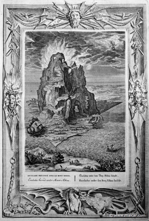 3105.jpg - 3105: Enceladus buried under Mount Aetna.Bernard Picart (1673-1733), Fabeln der Alten (Musen-Tempel), 1754.