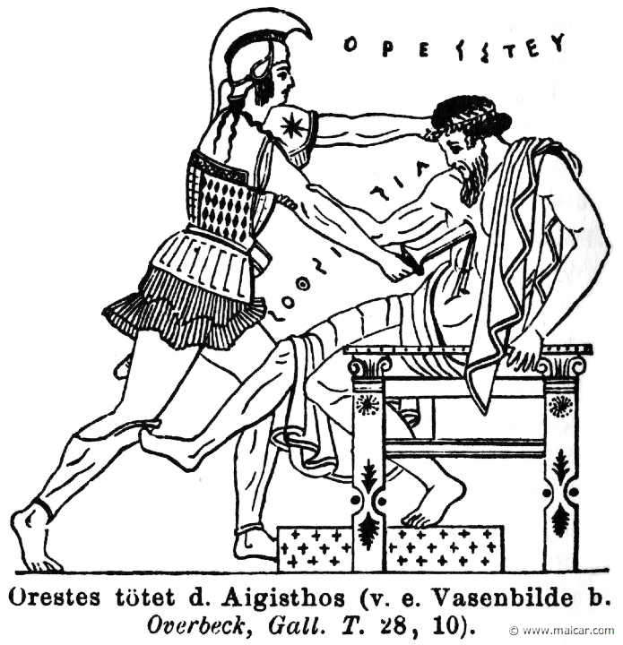 RI.1-0152.jpg - RI.1-0152: Orestes killing Aegisthus. Vase painting.Wilhelm Heinrich Roscher (Göttingen, 1845- Dresden, 1923), Ausfürliches Lexikon der griechisches und römisches Mythologie, 1884.