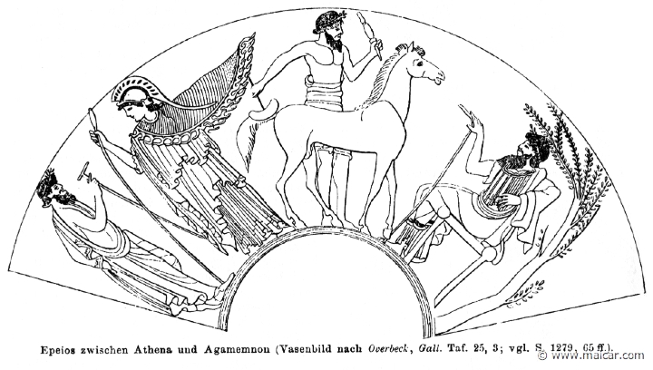 RI.1-1279.jpg - RI.1-1279: Epeius (the constructor of the Wooden Horse) between Athena and Agamemnon.Wilhelm Heinrich Roscher (Göttingen, 1845- Dresden, 1923), Ausfürliches Lexikon der griechisches und römisches Mythologie, 1884.