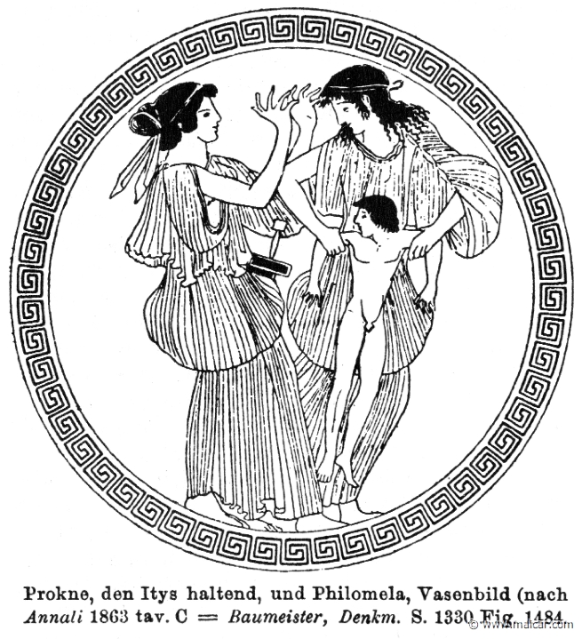 RII.1-0571.jpg - RII.1-0571: Procne, Philomela, and little Itys.Wilhelm Heinrich Roscher (Göttingen, 1845- Dresden, 1923), Ausfürliches Lexikon der griechisches und römisches Mythologie, 1884.