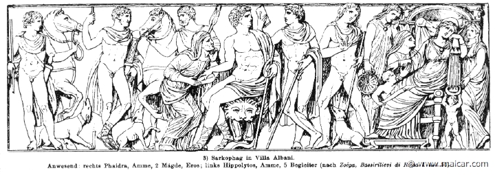 RIII.2-2230.jpg - RIII.2-2230: To the right: Phaedra, her nurse, two servants, and Eros. To the left, Hippolytus, nurse and companions.Wilhelm Heinrich Roscher (Göttingen, 1845- Dresden, 1923), Ausfürliches Lexikon der griechisches und römisches Mythologie, 1884.