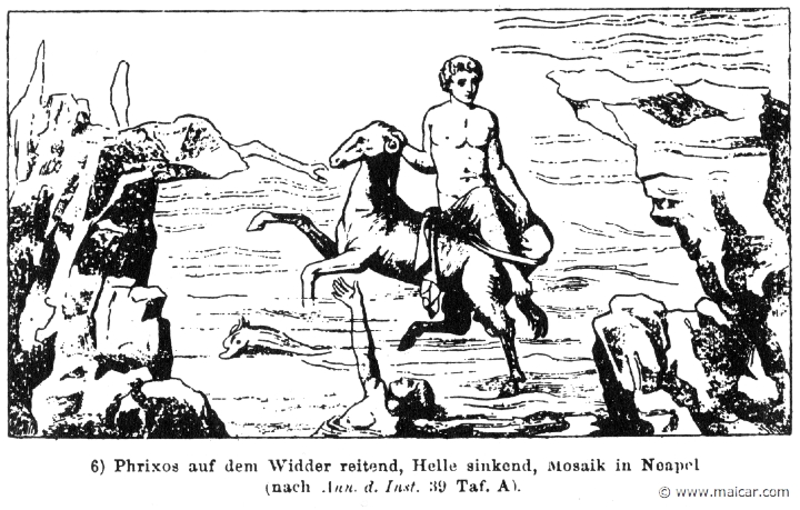 RIII.2-2466b.jpg - RIII.2-2466b: Phrixus and the ram with the Golden Fleece. Helle drowning.Wilhelm Heinrich Roscher (Göttingen, 1845- Dresden, 1923), Ausfürliches Lexikon der griechisches und römisches Mythologie, 1884.