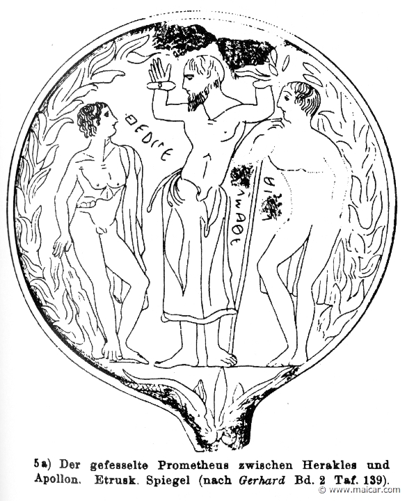 RIII.2-3093.jpg - RIII.2-3093: The chained Prometheus between Heracles and Apollo.Wilhelm Heinrich Roscher (Göttingen, 1845- Dresden, 1923), Ausfürliches Lexikon der griechisches und römisches Mythologie, 1884.