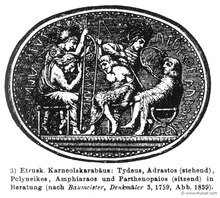 RV-1401.jpg - RV-1401: Tydeus, Adrastus (standing), Polynices, Amphiaraus and Parthenopaeus.Wilhelm Heinrich Roscher (Göttingen, 1845- Dresden, 1923), Ausfürliches Lexikon der griechisches und römisches Mythologie, 1884.