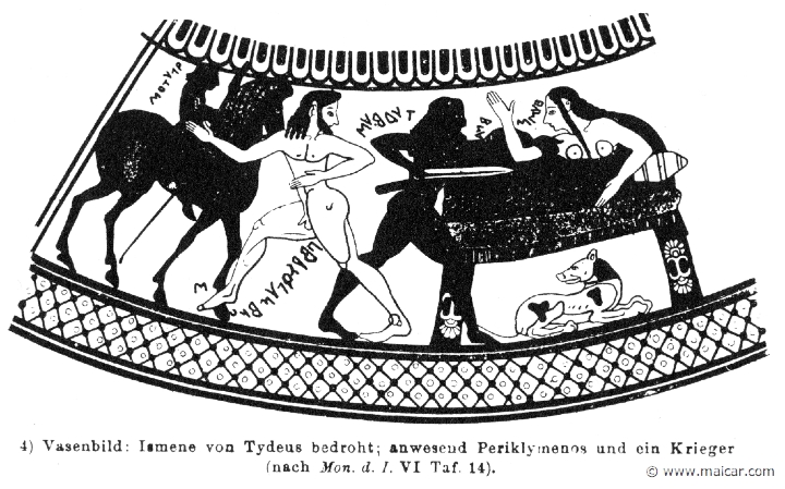 RV-1402.jpg - RV-1402: Tydeus kills Ismene while Theoclymenus (her lover) flees.Wilhelm Heinrich Roscher (Göttingen, 1845- Dresden, 1923), Ausfürliches Lexikon der griechisches und römisches Mythologie, 1884.