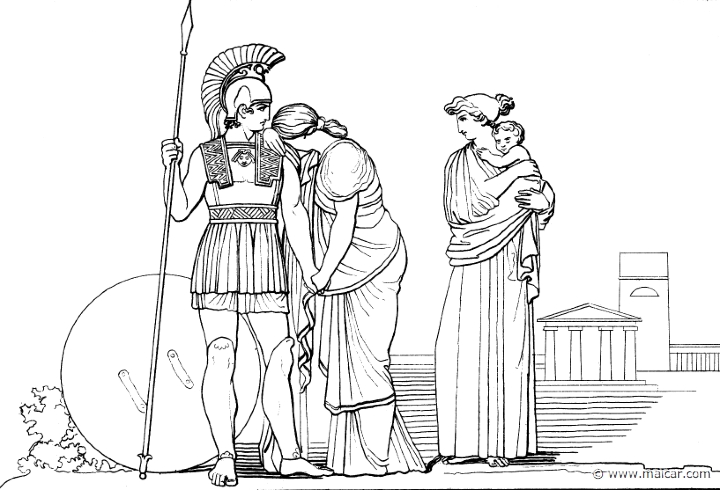 il146flax.jpg - il146flax: "You, Hector, are father and mother and brother to me, as well as my beloved husband. Have pity on me now; stay here in the city, and do not make your boy an orphan and your wife a widow." (Hom.Il.6.430). John Flaxman (1755 – 1826).