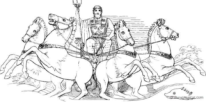 il243flax.jpg - il243flax: "Poseidon clad himself with gold and grasped the well-wrought whip of gold, and stepped upon his car, and set out to drive over the waves. Then gambolled the sea-beasts beneath him on every side from out the deeps." (Hom.Il.13.25) John Flaxman (1755 – 1826).