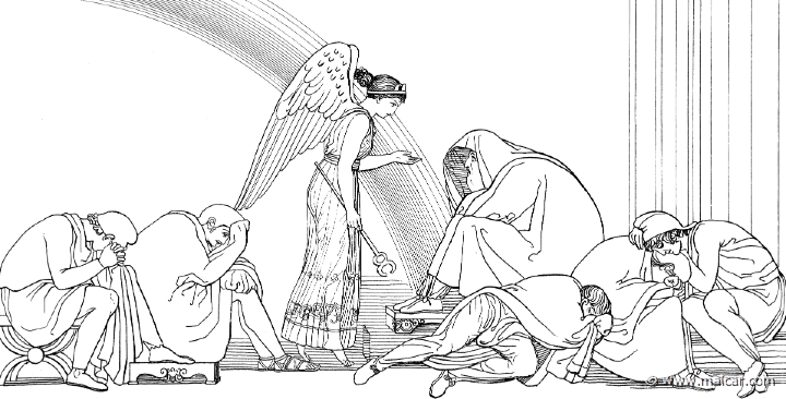 il455flax.jpg - il455flax: "Iris came to the house of Priam, and found therein clamour and wailing ... : 'Be of good courage, O Priam, and fear nothing ... I am a messenger rom Zeus ... The Olympian asks that you ransom goodly Hector, and bear gifts to Achilles ...'" (Hom.Il.24.160) John Flaxman (1755 – 1826).