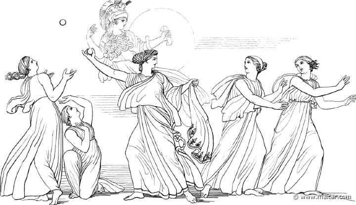 od123flax.jpg - od123flax: "Then when they had had their joy of food, she and her handmaids, they threw off their head-gear and fell to playing at ball, and white-armed Nausicaa was leader in the song." (Hom.Od.6.100). John Flaxman (1755 – 1826).